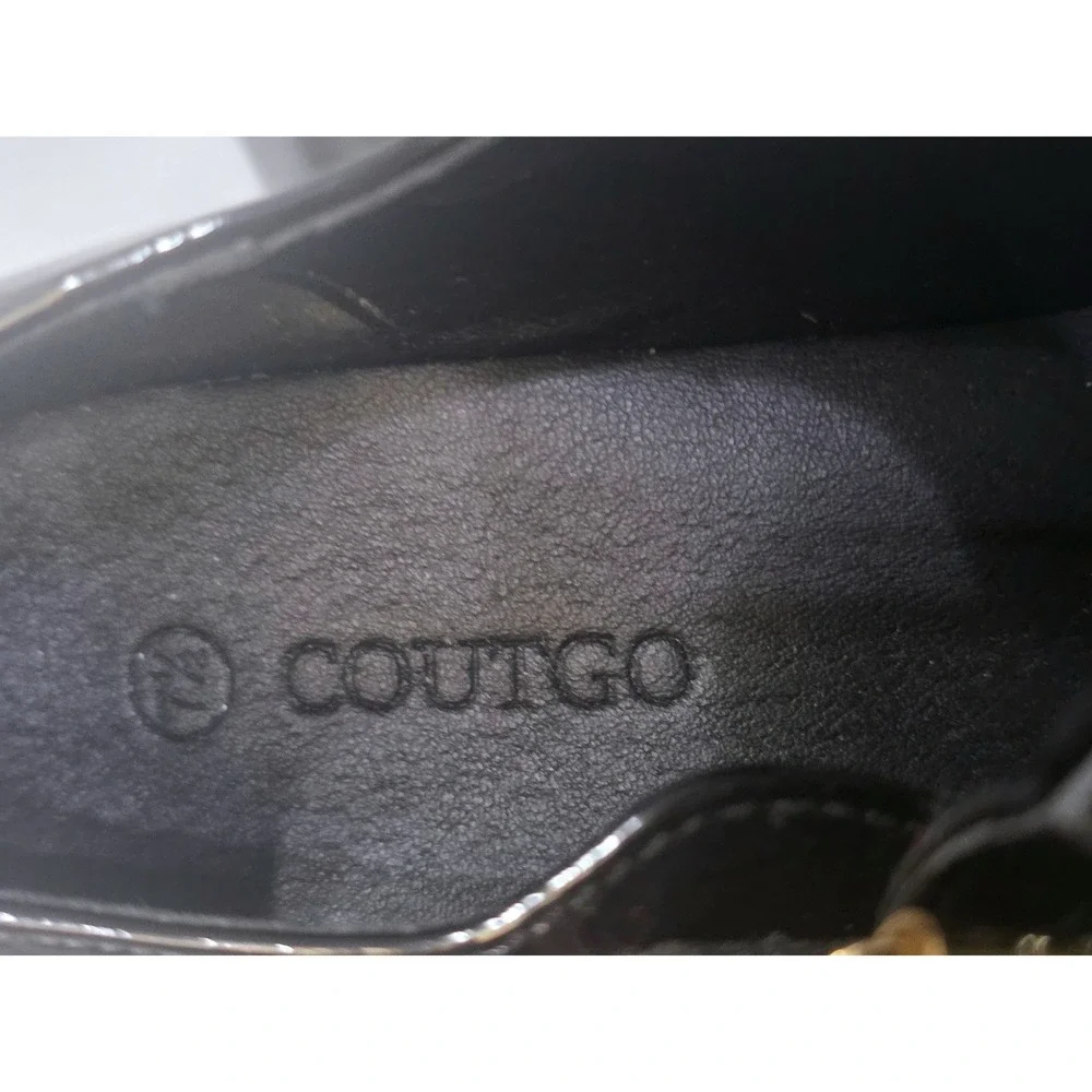 Coutgo Womens Black Patent Mary Jane Platform T-Strap Chunky Block Heel Sz 7.5